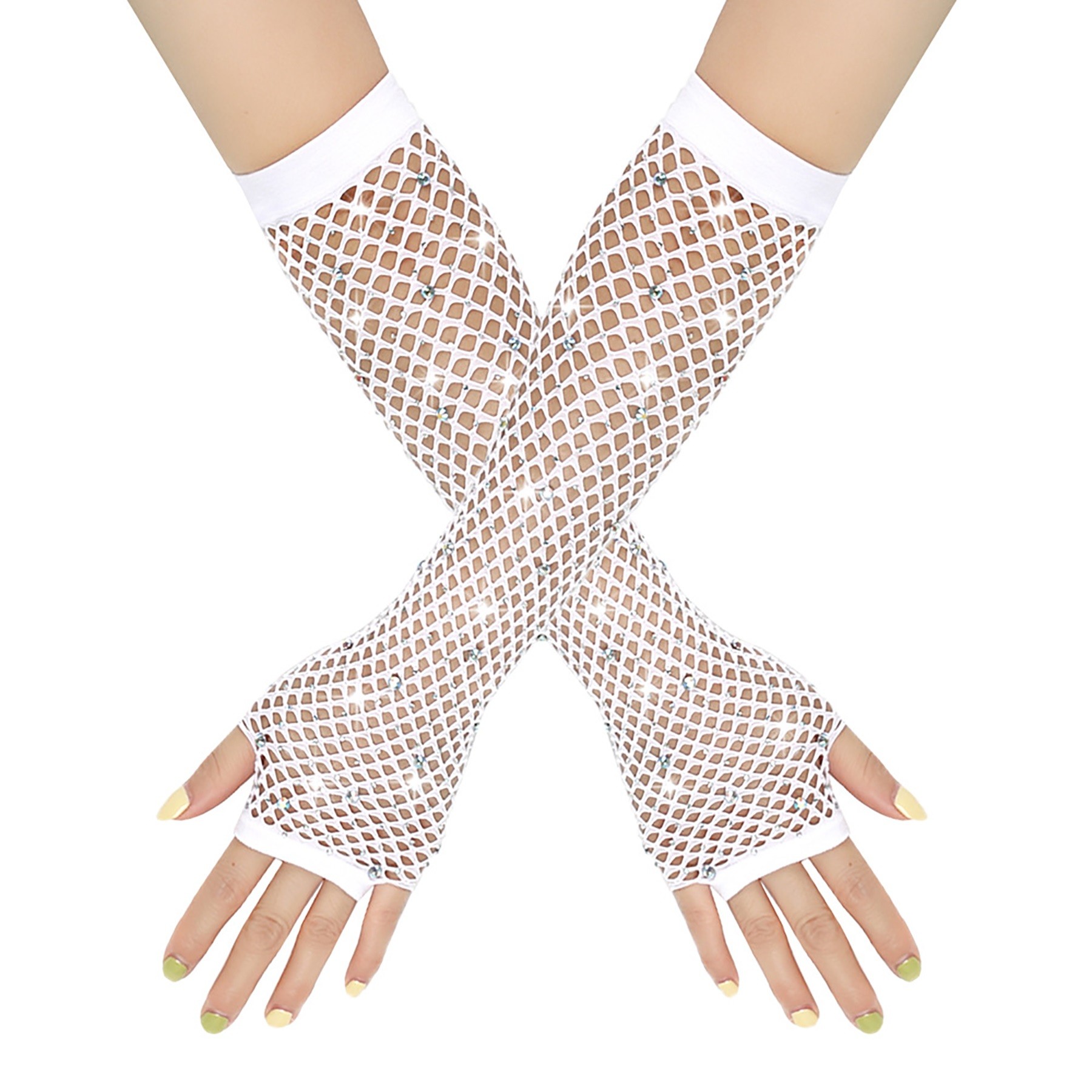 Rhinestone Fish Net Gloves 10