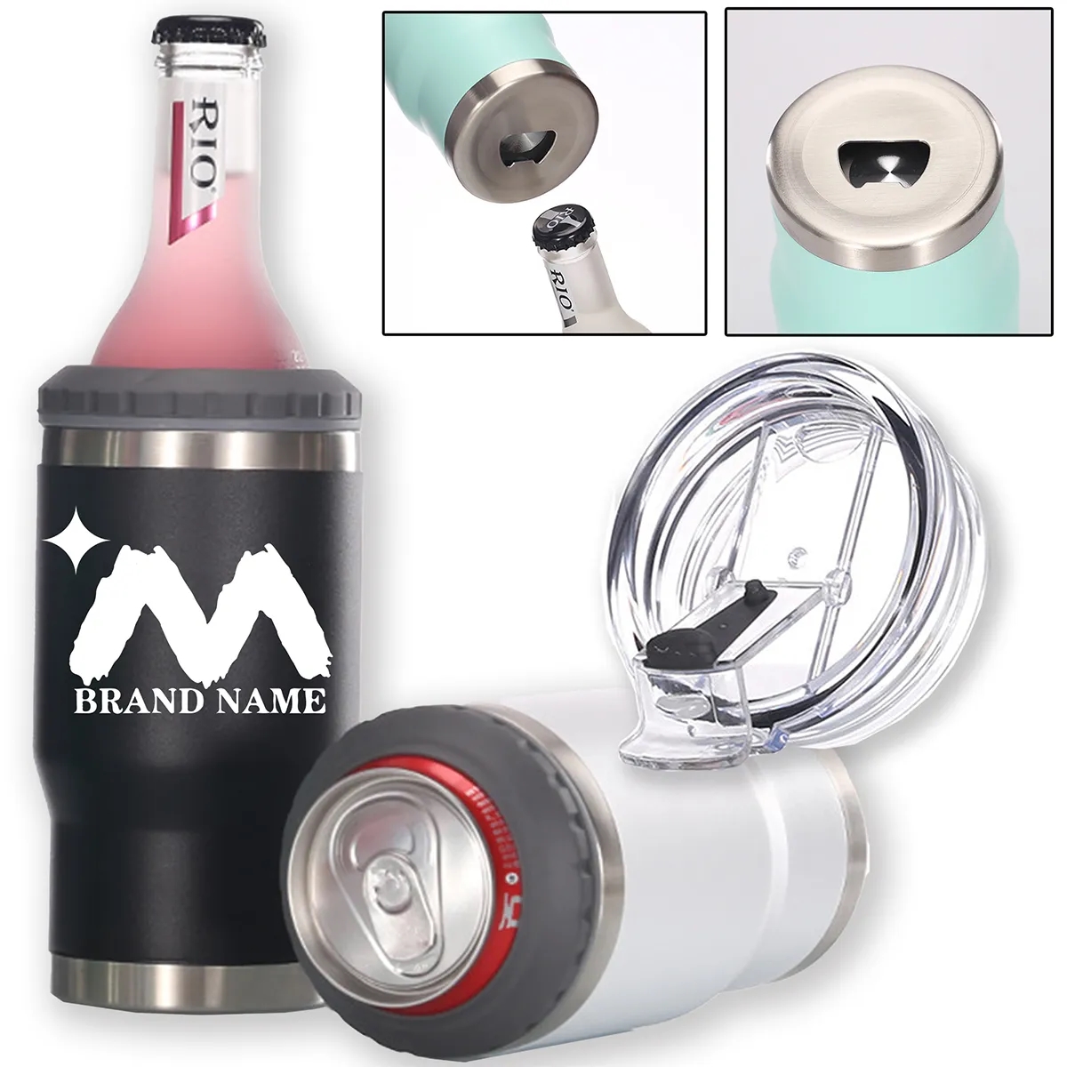 5 In 1 Slim Insulated Cooler For Skinny Can Beer Bottle, custom koozie with logo imprint 3