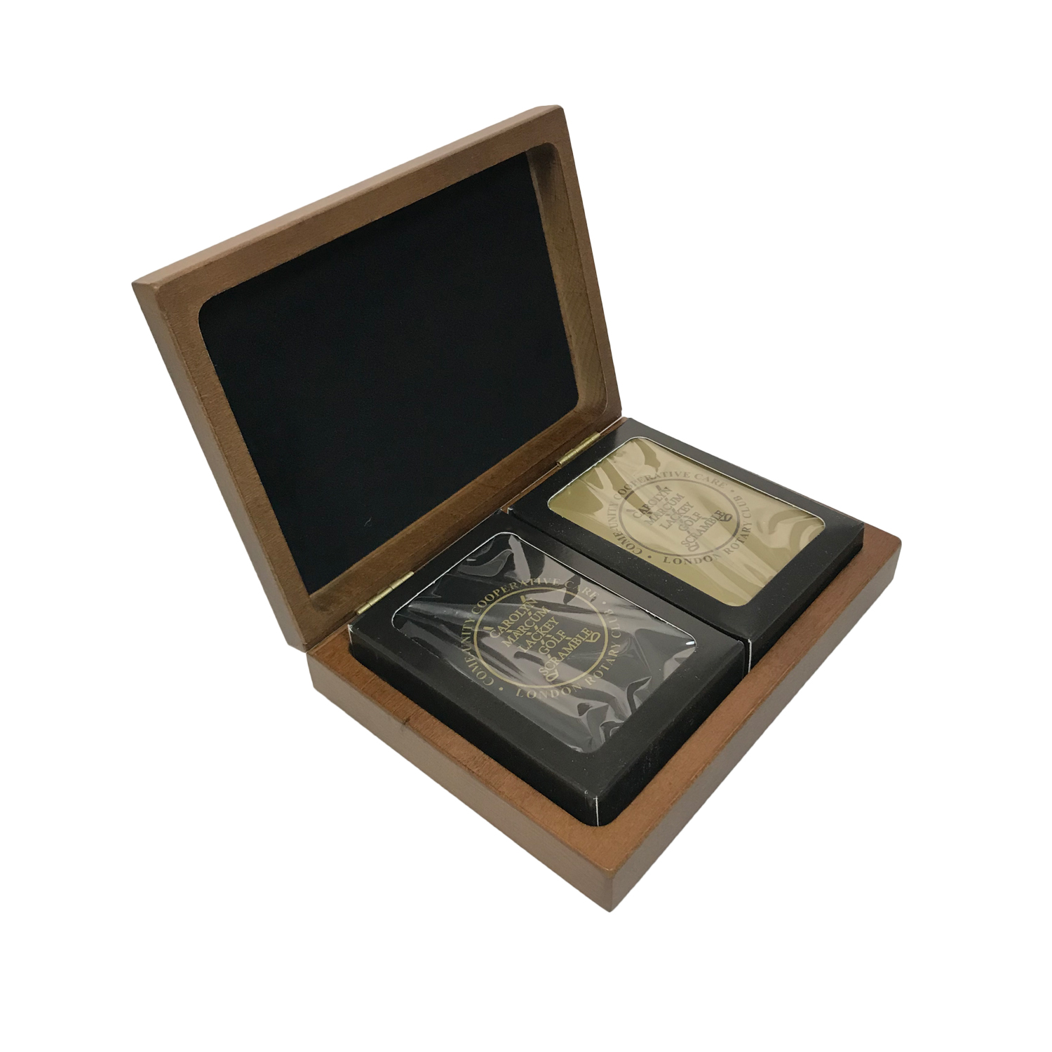 Wood Double Deck Playing Card Box with Cards, 6 x 4 1/2 x 1 1/2" 18