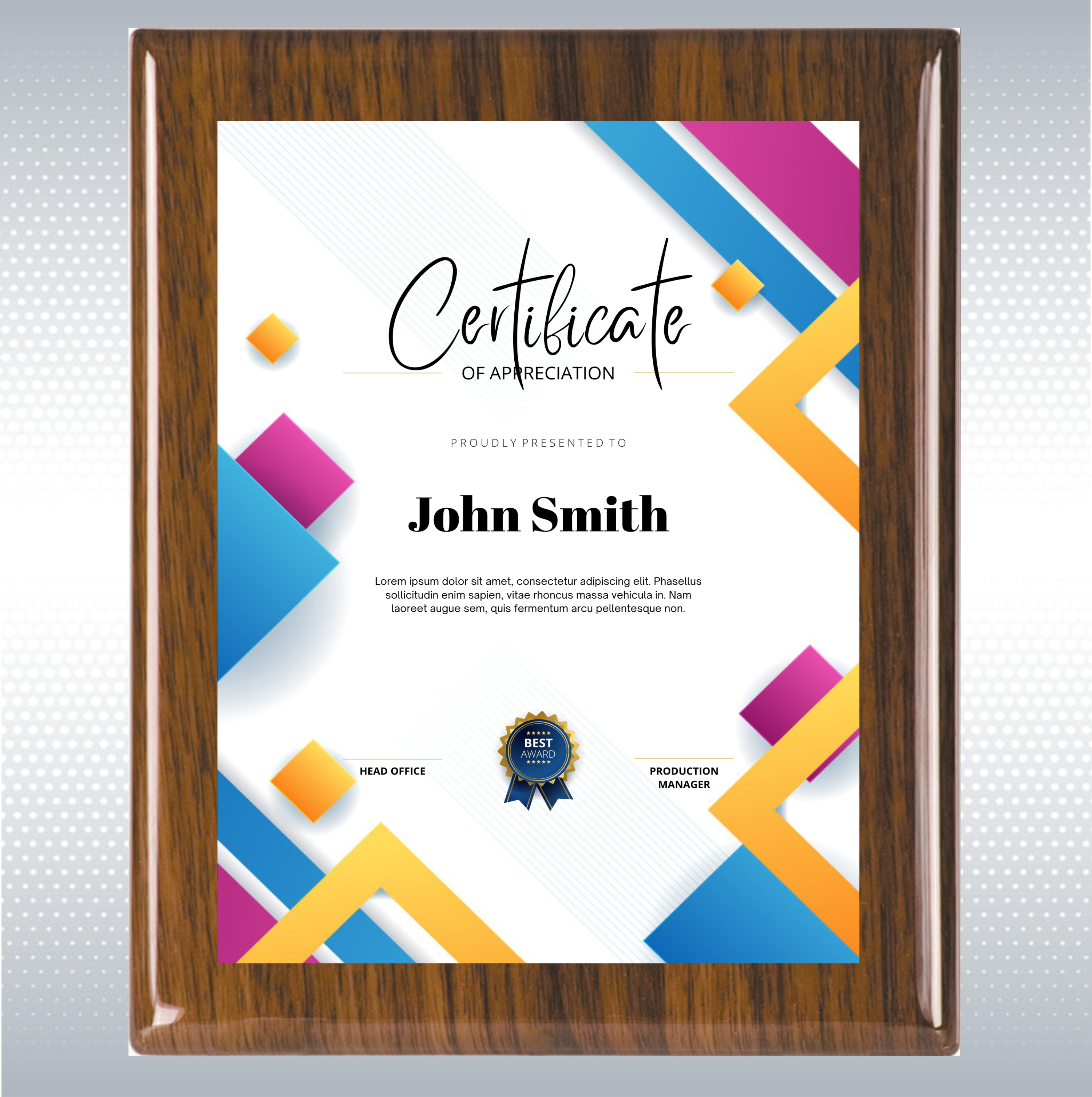 Walnut Piano Wood Plaque w/Full Color Sublimated Plate 5