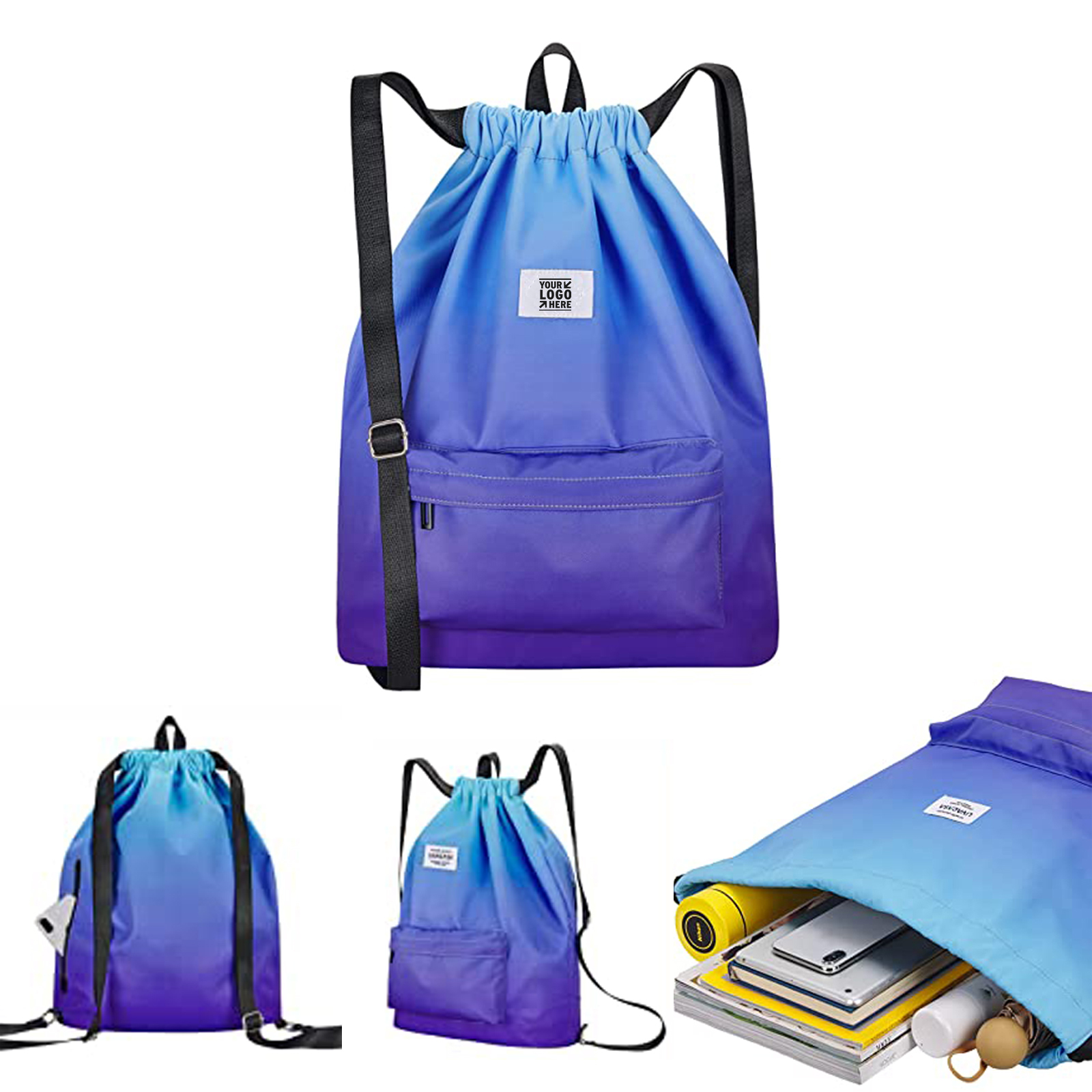 13.4 x 16.5 Inches Bule Drawstring Backpack Bag 2