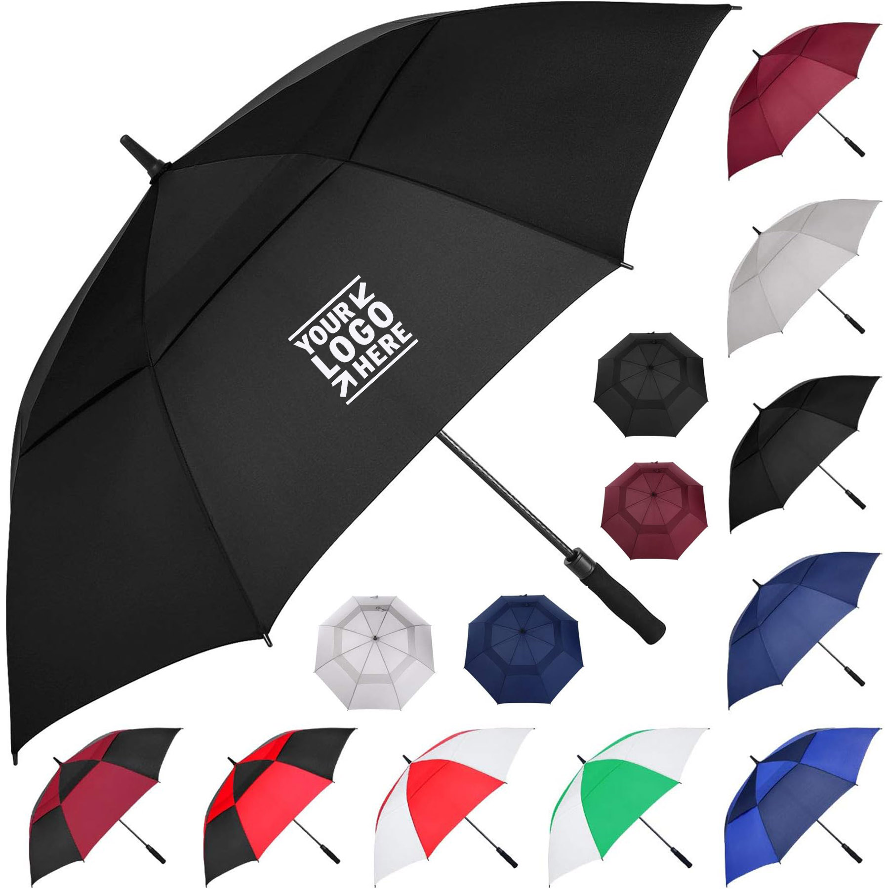 Extra Large Oversize Double Canopy Vented Windproof Waterproof Stick Automatic Open Golf Umbrellas 2