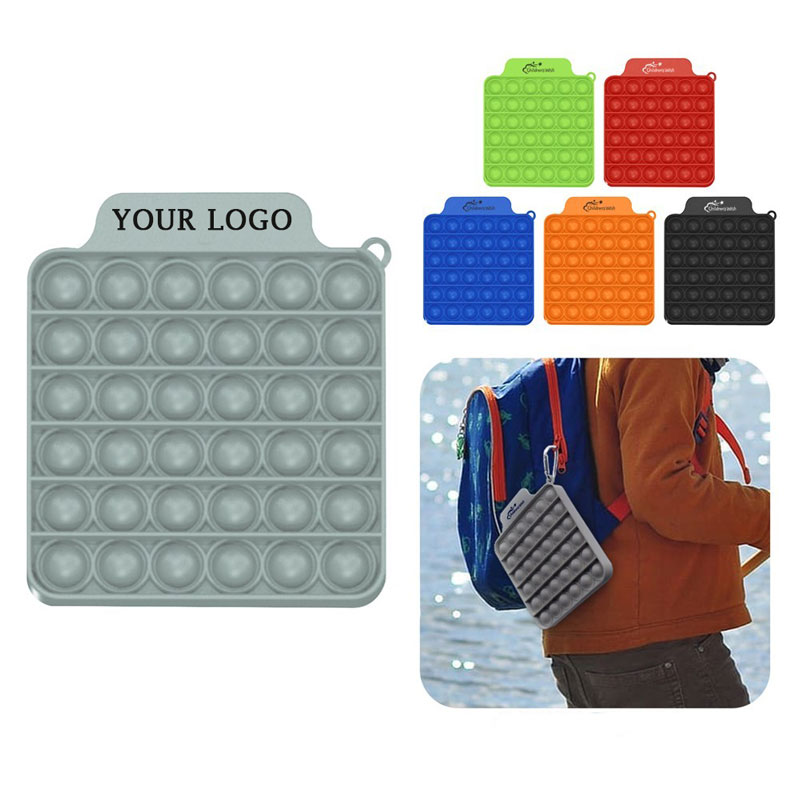 Square Push Pop Bubble Fidget Toy w/Carabiner 2