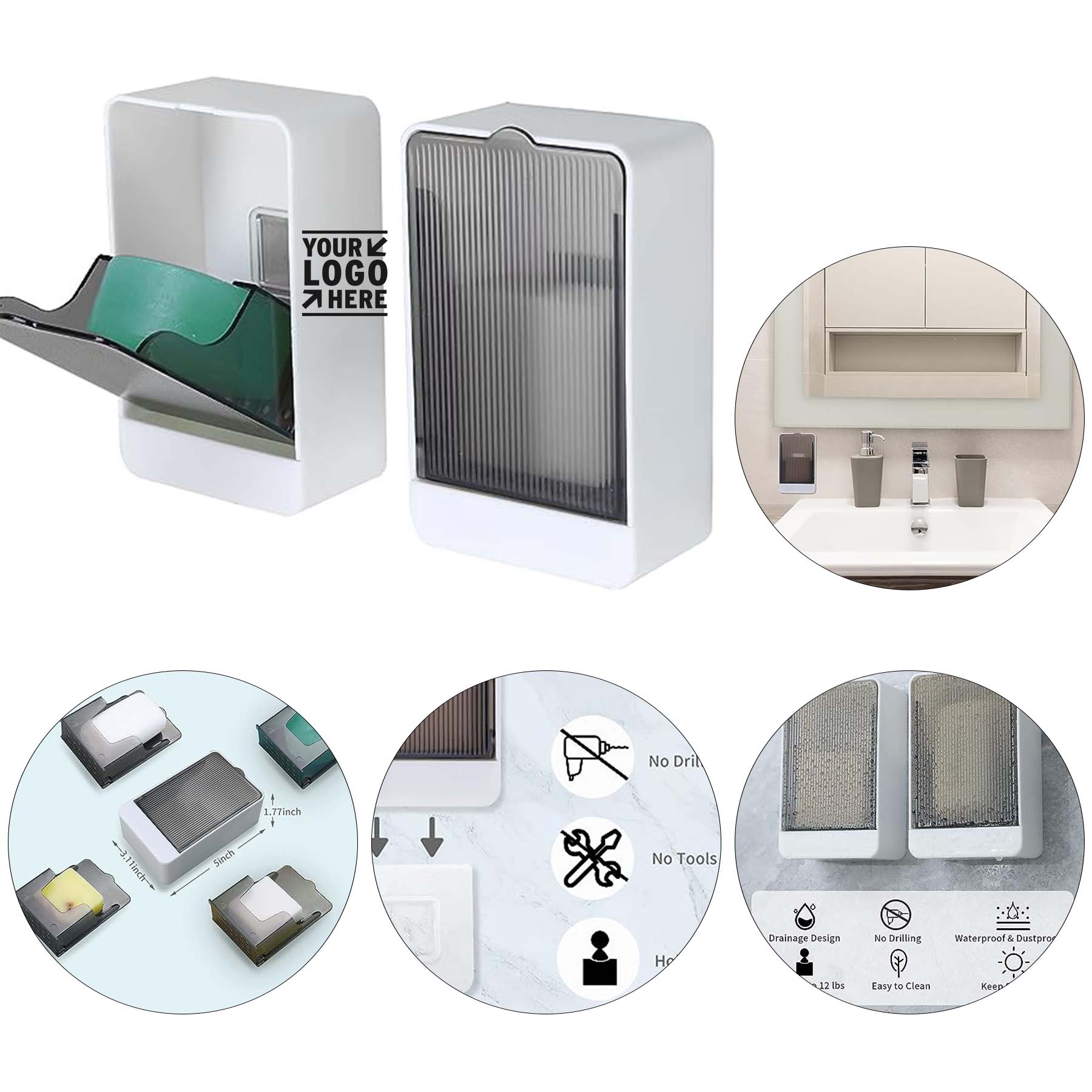 Kitchen Sink Bathtub Bathroom Waterproof Dustproof Drain Wall Mounted Shower Bar Soap Holder
