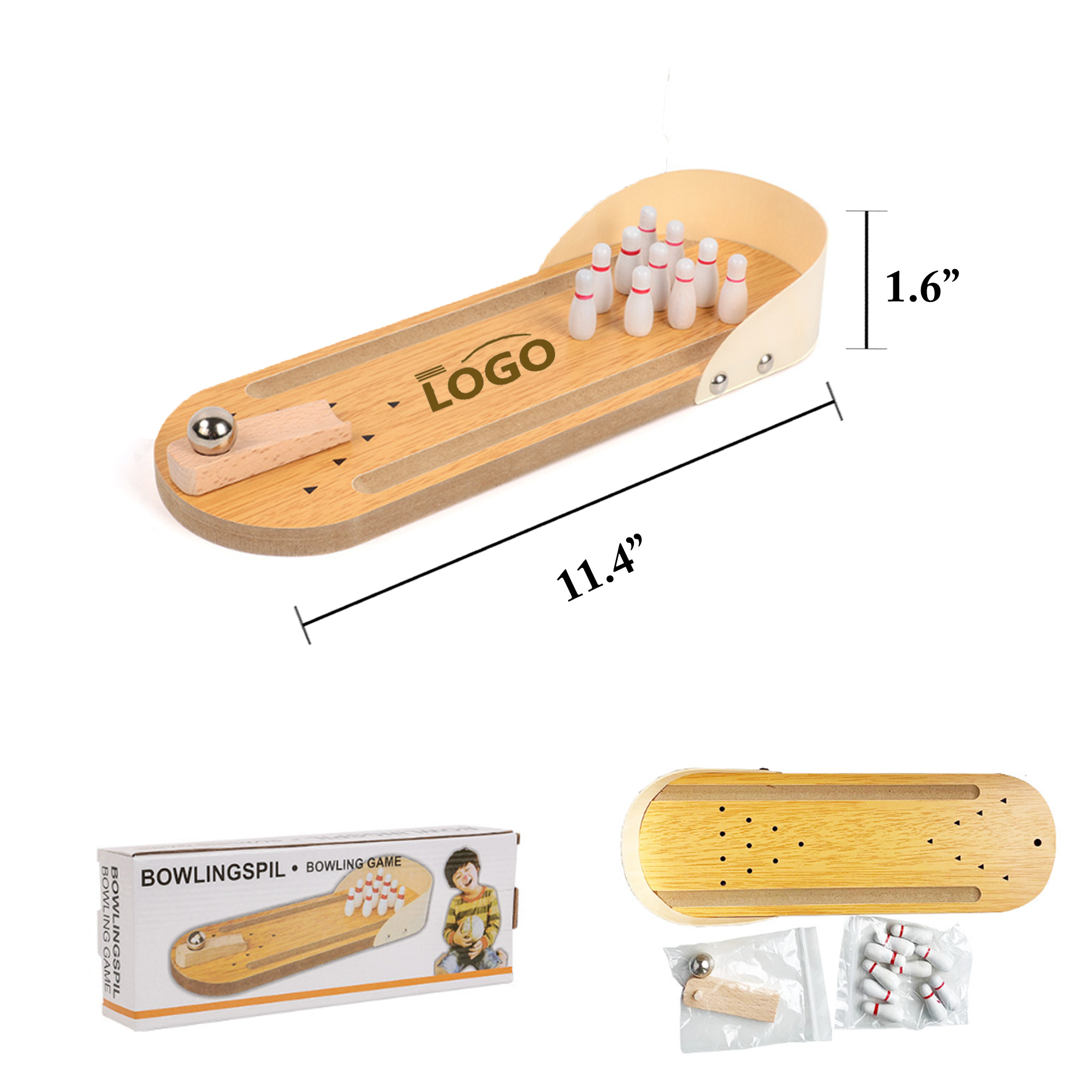 Wooden Mini Bowling Set Interactive Kids Toy 2