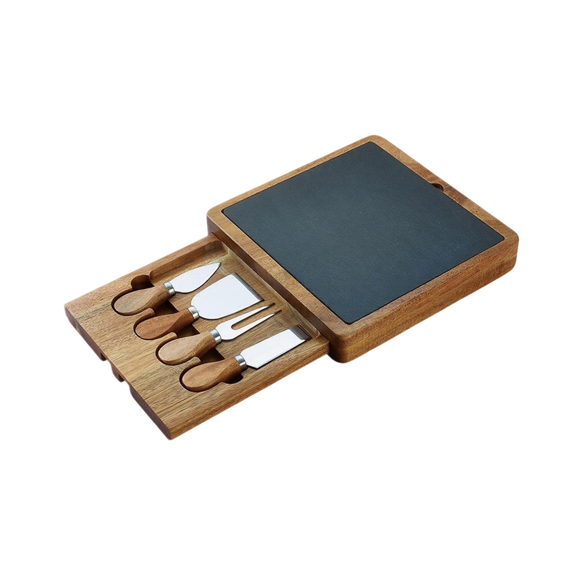 Bamboo Cheese Server Set With Slate Board 10" x 10" x 1.5" 4