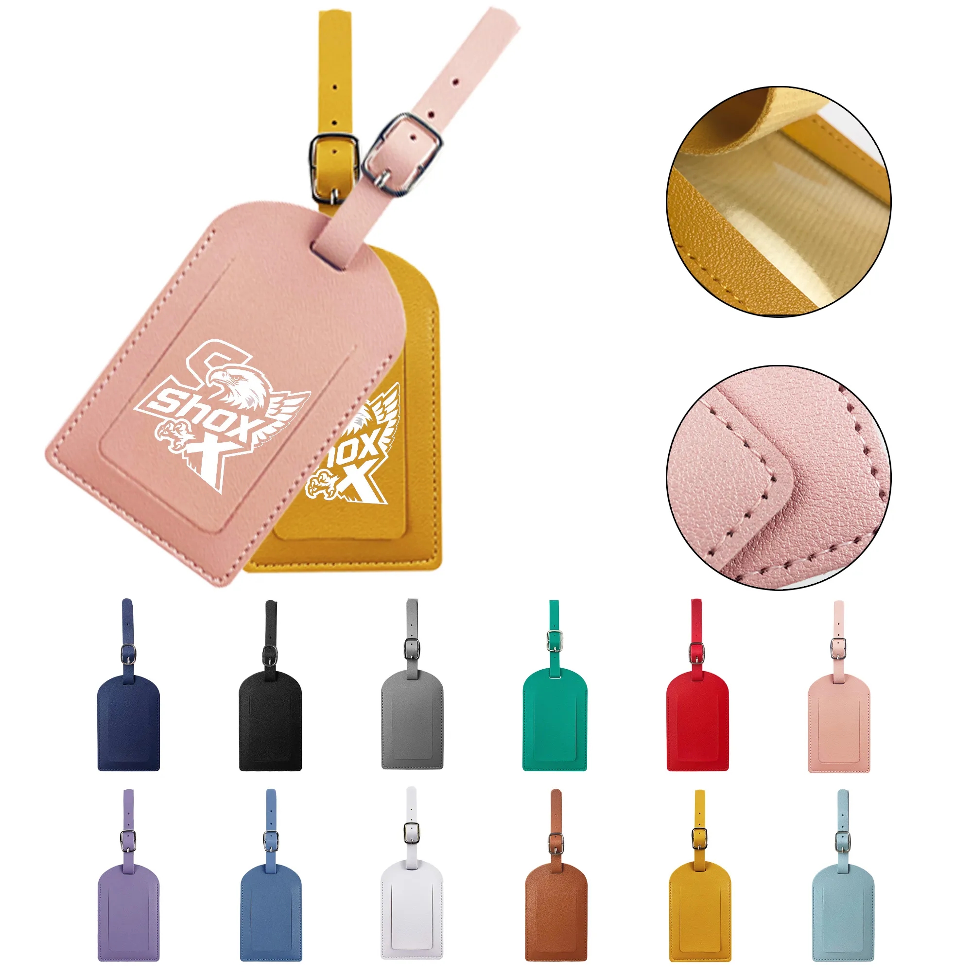 MOQ 20 Premium PU Leather Luggage Tag with Keychain 3