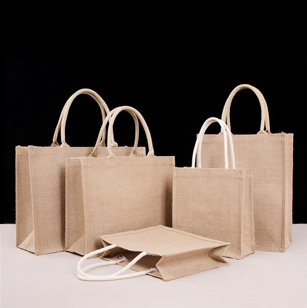 Reusable Jute Tote Bag 12.2" L x 15.35" W x 5.9" D 1