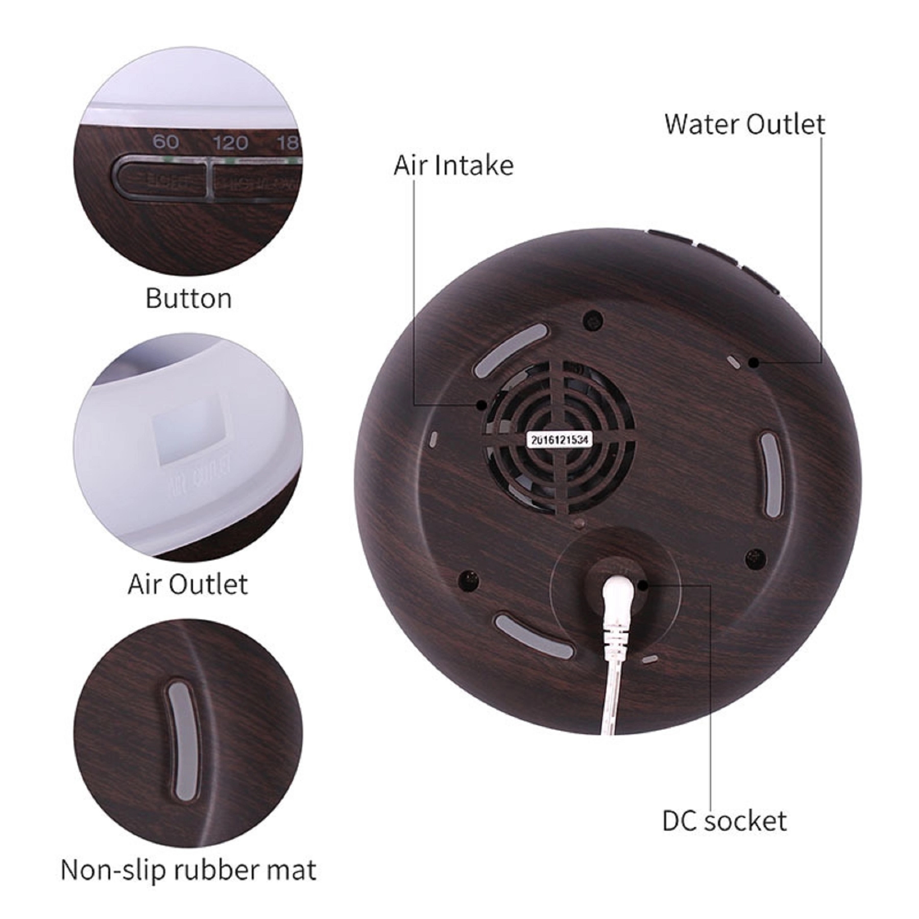 300 ml Bowl Shape Wood Grain Aroma Diffuser Humidifier 9