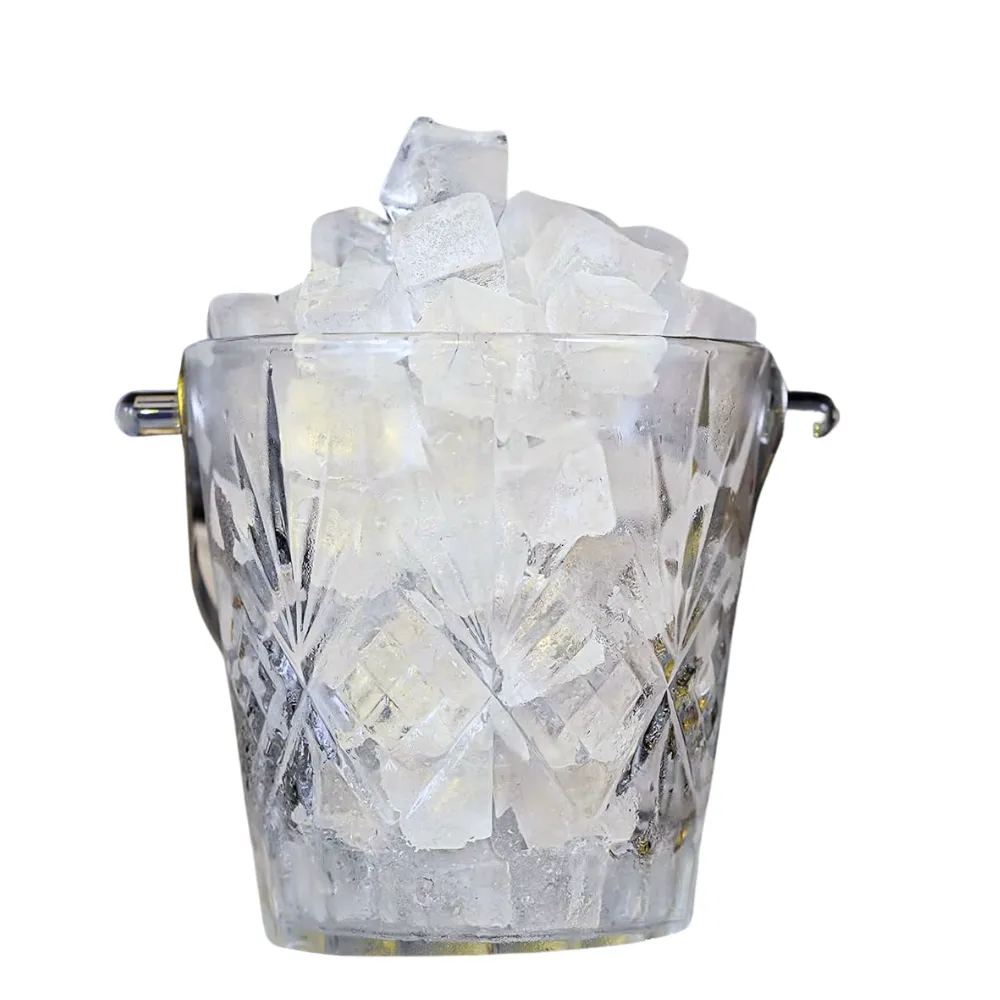 1L Mini Crystal Glass Ice Bucket with Handle and Tong 3
