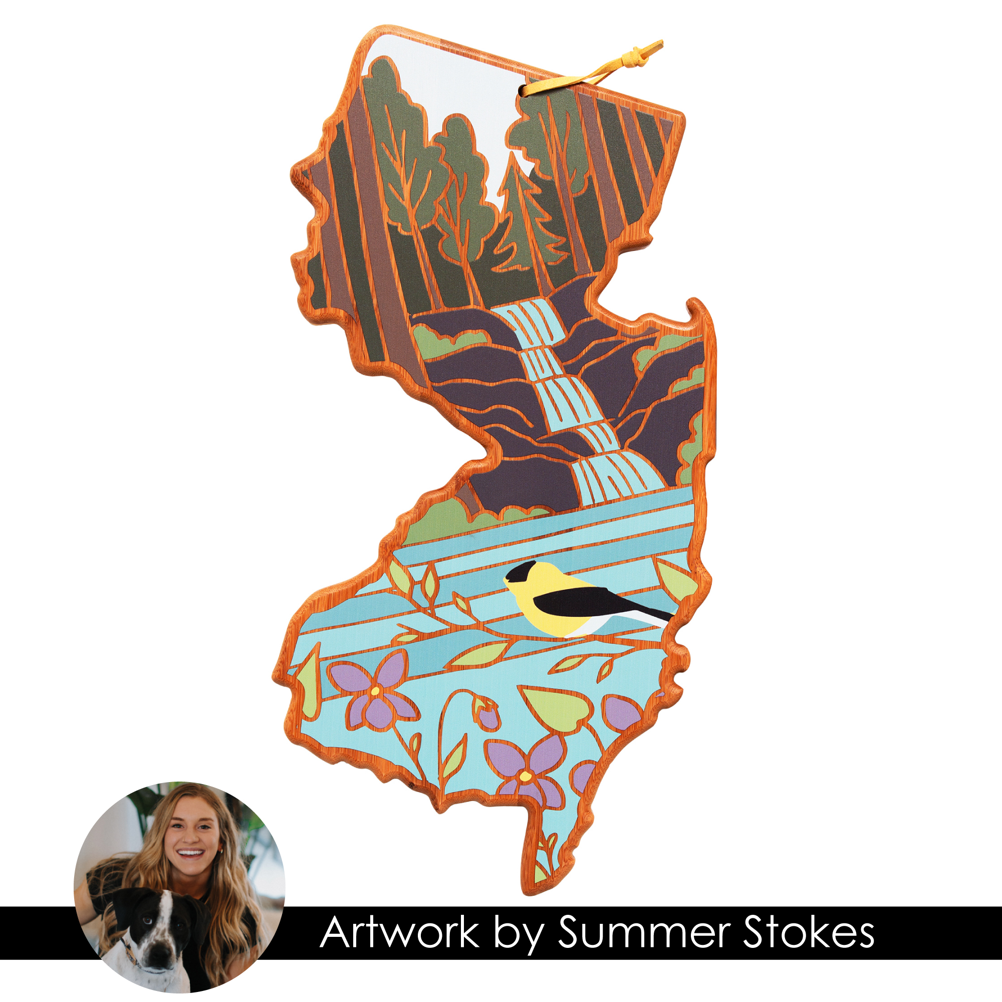 New Jersey State Shaped Serving and Cutting Board with Artwork by Summer Stokes 6