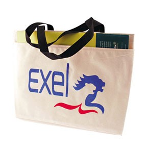 Natural Canvas Tote w/Gusset & Large Pocket (14"x11"x3"), custom tote bag with logo imprint 2
