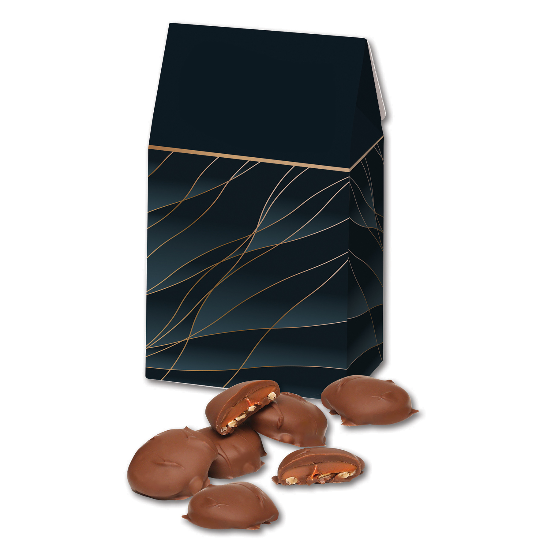 Caramel Pecan Clusters in Navy & Gold Gable Top Gift Box 3