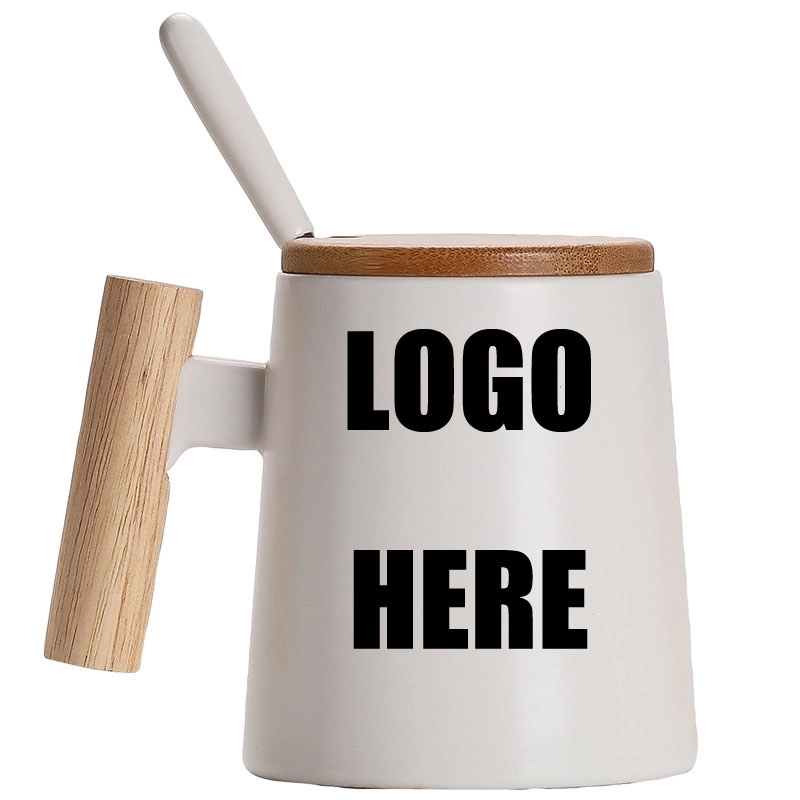 Custom 15 OZ Ceramic with Bamboo Lid and Stir Spoon 4