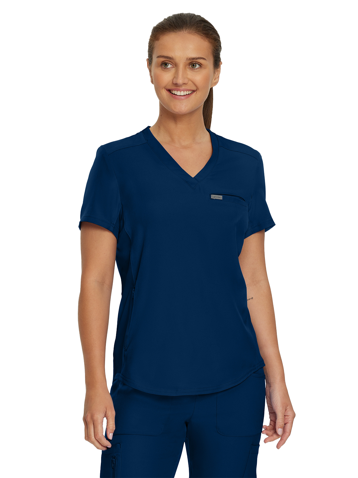 Landau - Forward - Women's Two-Pocket Shirttail Hemline V-Neck Top 18