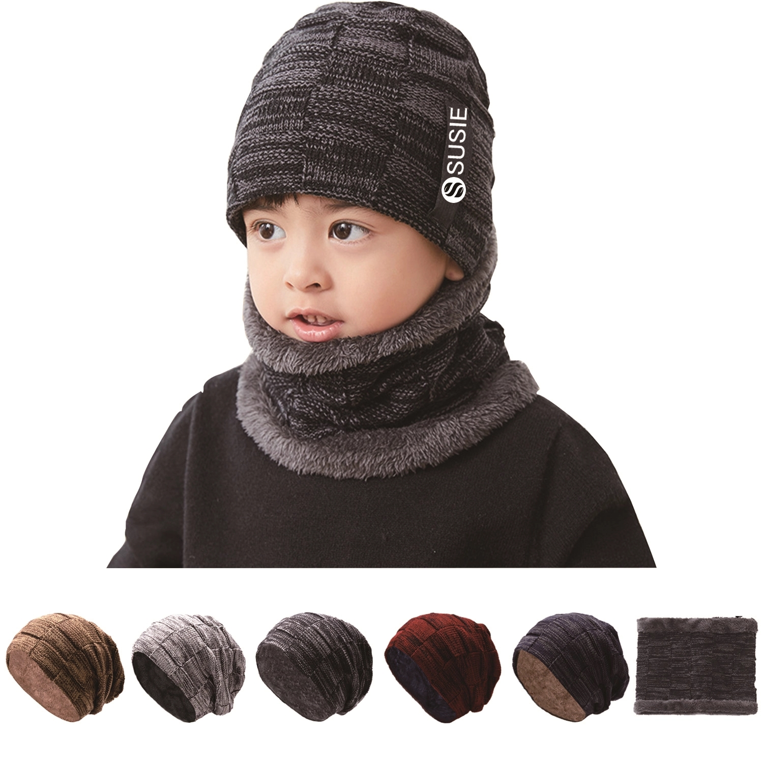 Kids Winter Knitted Hats And Circle Scarf Set 2