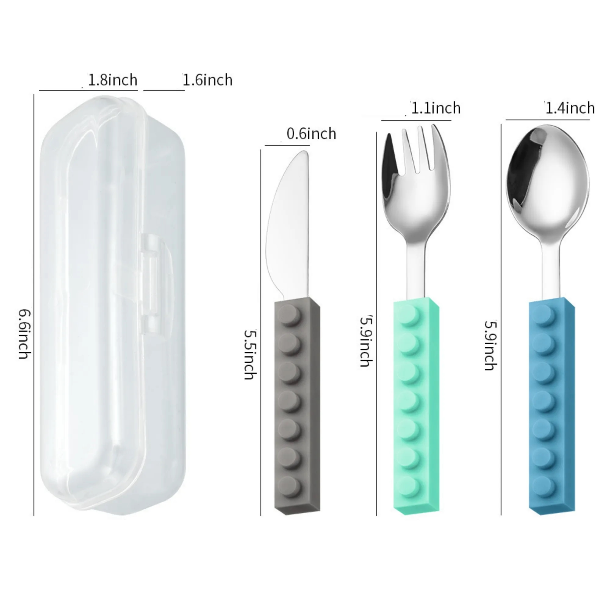 3 Piece Building Blocks Silicone Handle Kids' Tableware Set 4