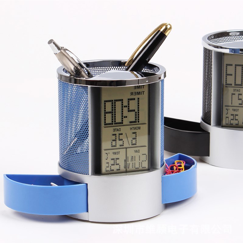 Multifunction Desk Clock with Pen Cup