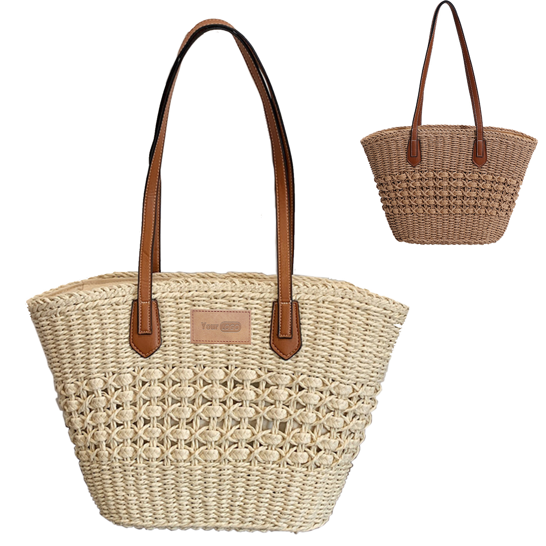 Straw Summer Large Shoulder Tote Beach Bag, custom tote bag with logo imprint 2