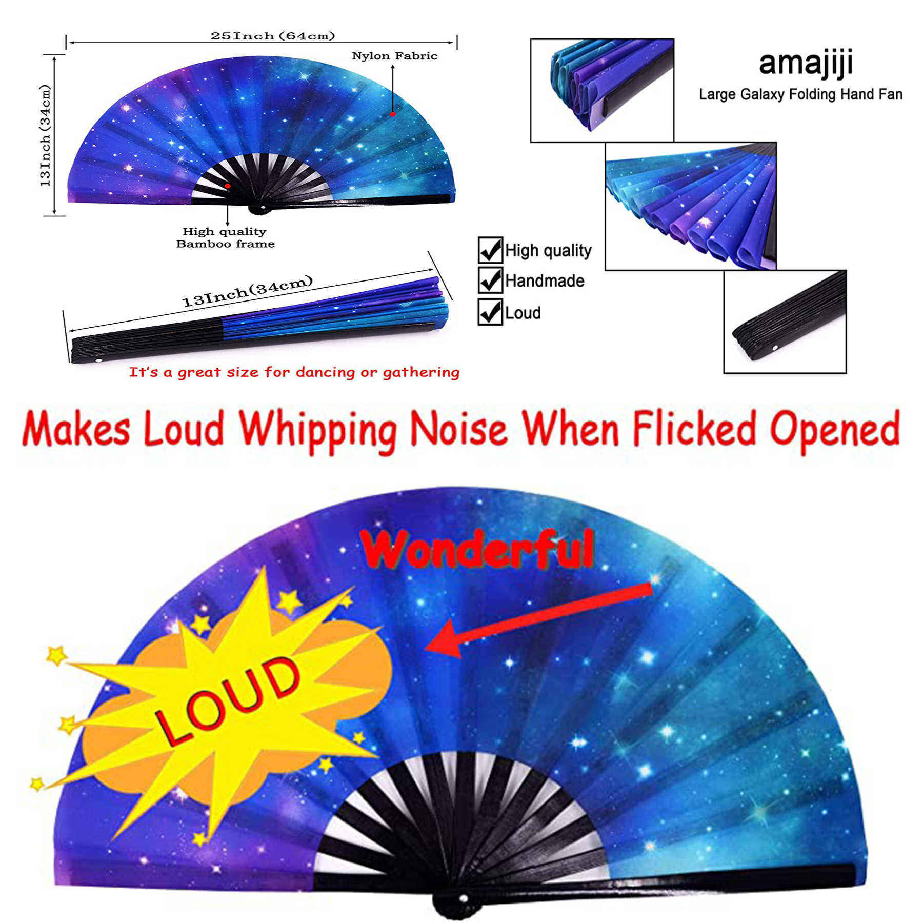 Large Folding Fans Rave Festival Accessory for WomenMen 2