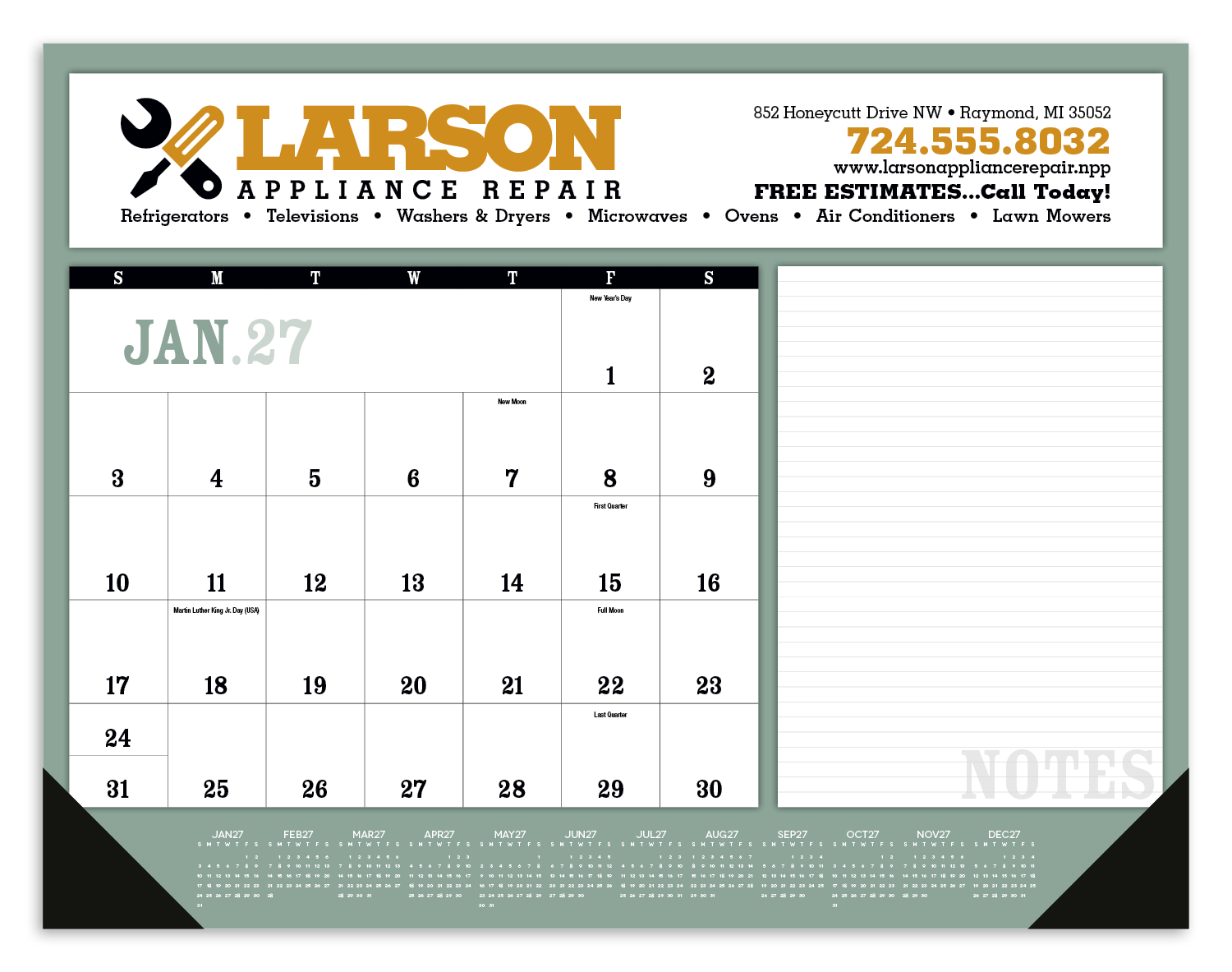 Triumph® Calendars Notes Desk Pad with Vinyl Corners 9