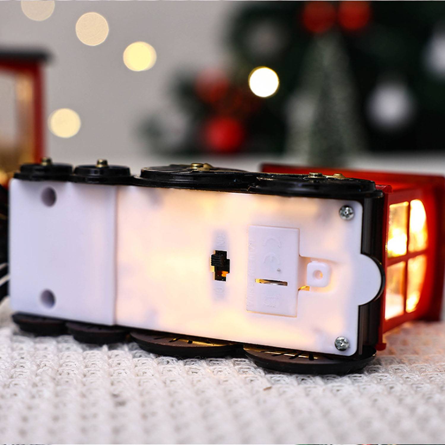 Christmas Trailer Santa Driving Bus Xmas Decoration LED Snow 4