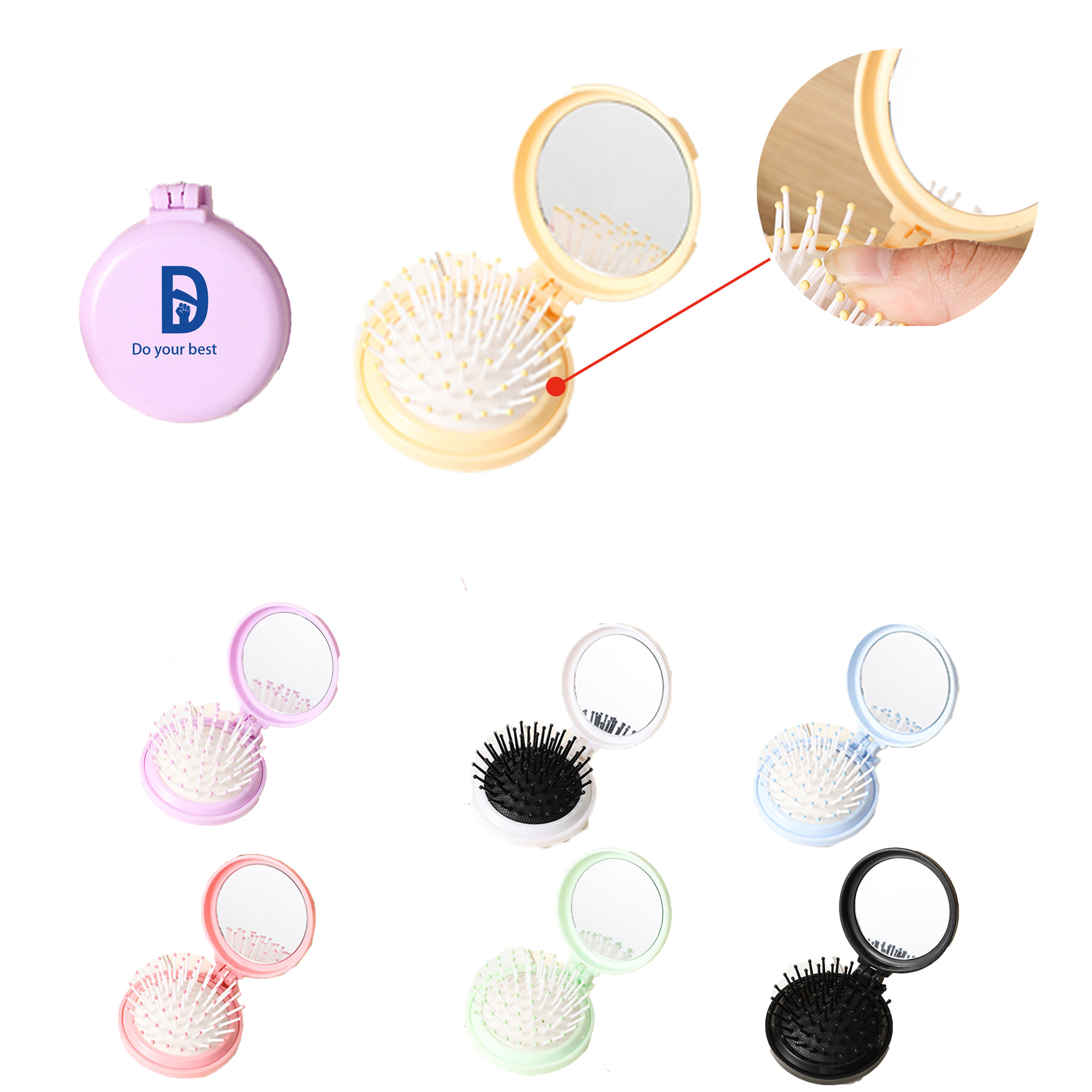 Mirror-Equipped Round Pocket Comb 1