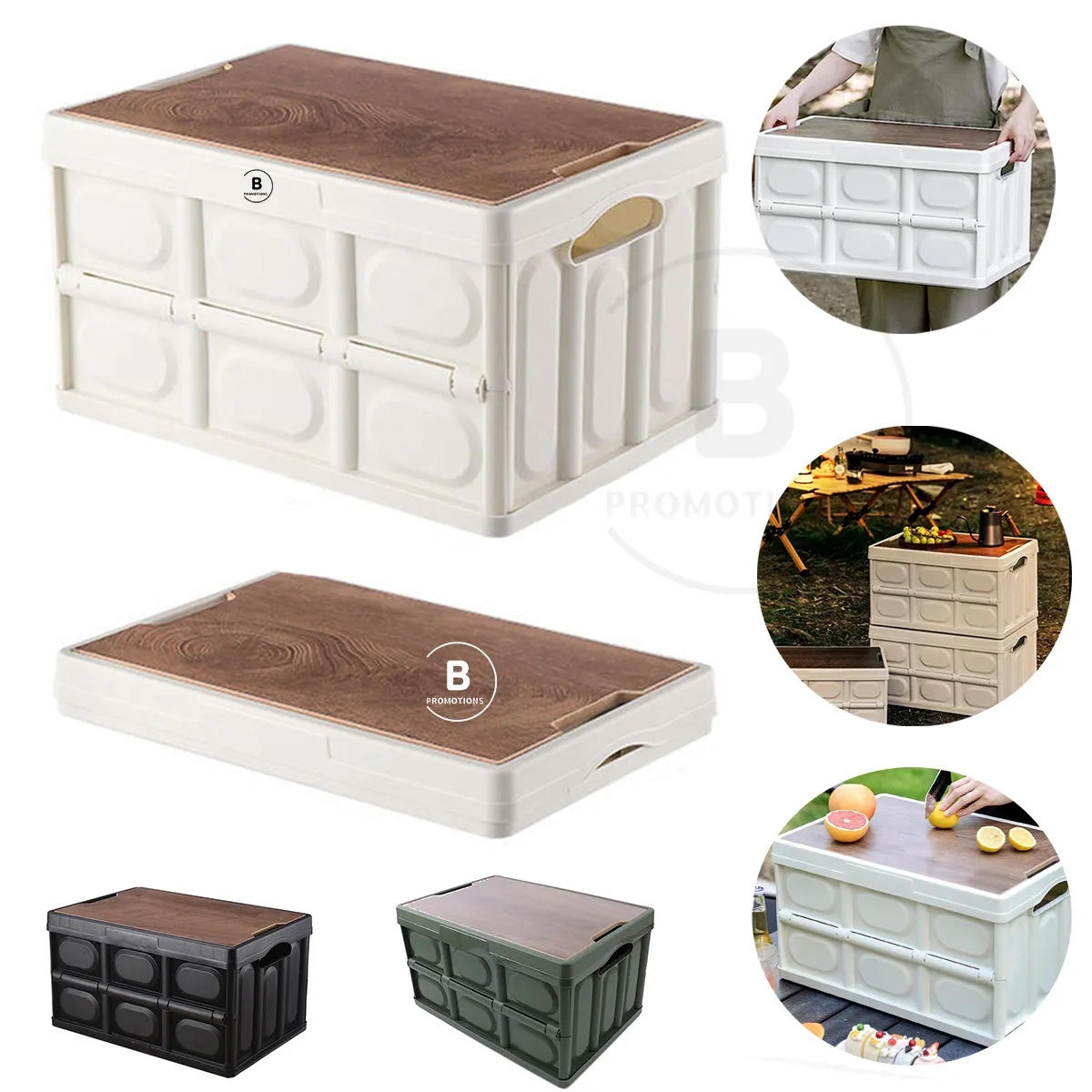 Collapsible Storage Bins with Wood Lids 3