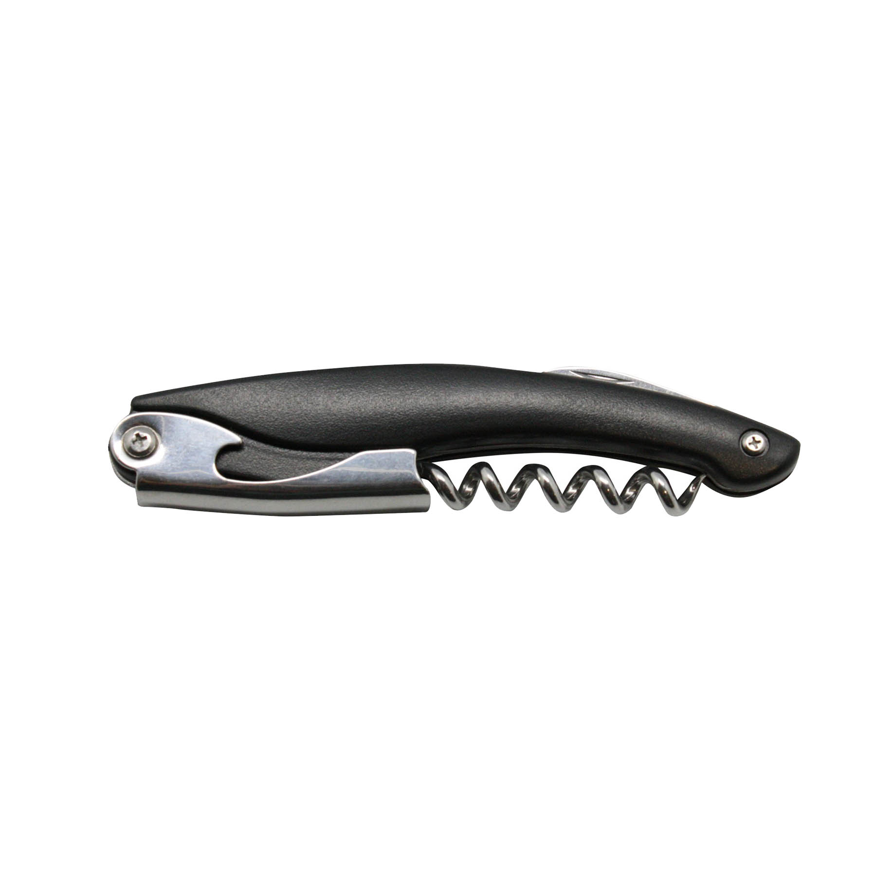 Metal Wine Opener with Corkscrew, Knife, & Black Handle 3