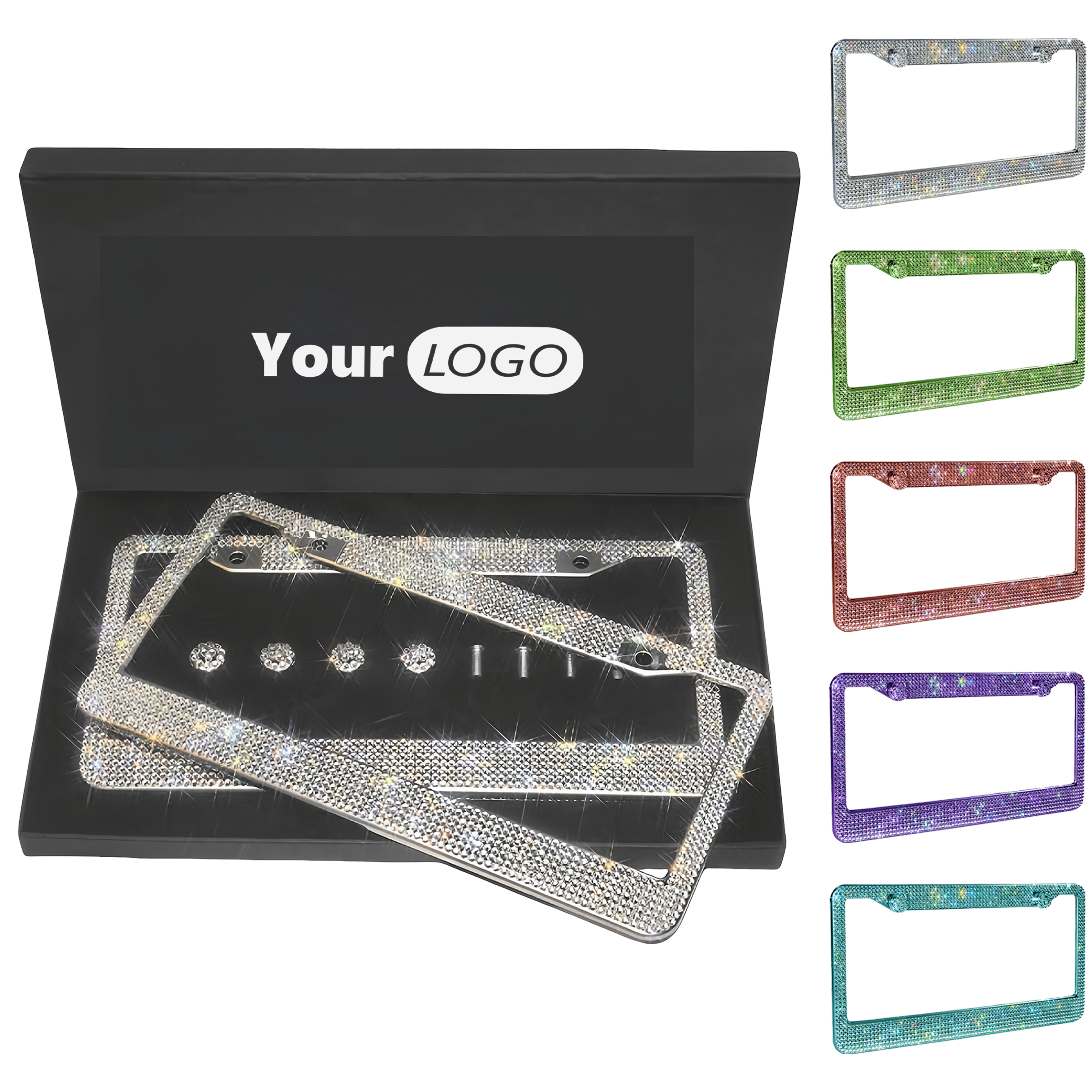 Stainless Steel Deluxe Bling License Plate Frame Kit 4