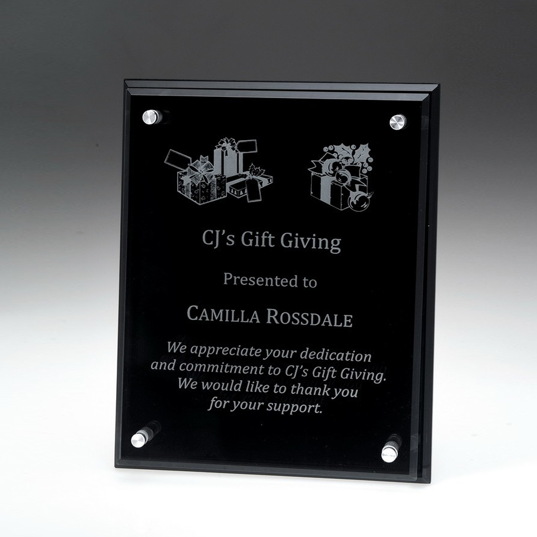 10" Award-Black Glass Plaque w/ Glass_D680GA 2
