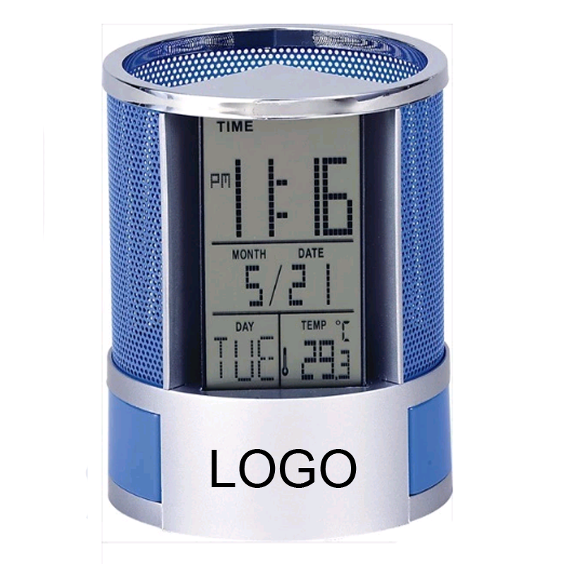 Multi-Function Leather Pen Holder-LCD Clock/Thermometer 1