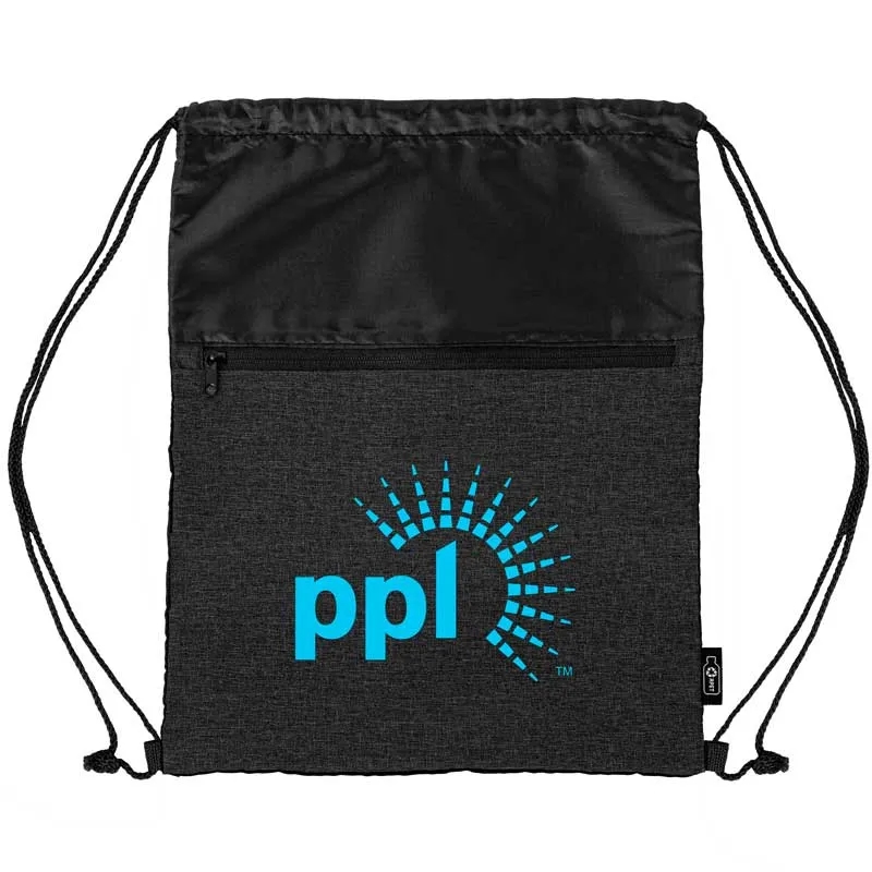 rPET Heather Draw String Bag with Front Zipper Pocket 16