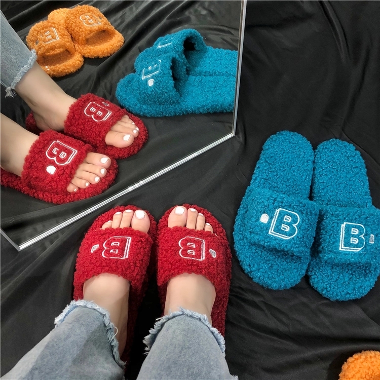 Womens Embroidered Fur Slippers 6