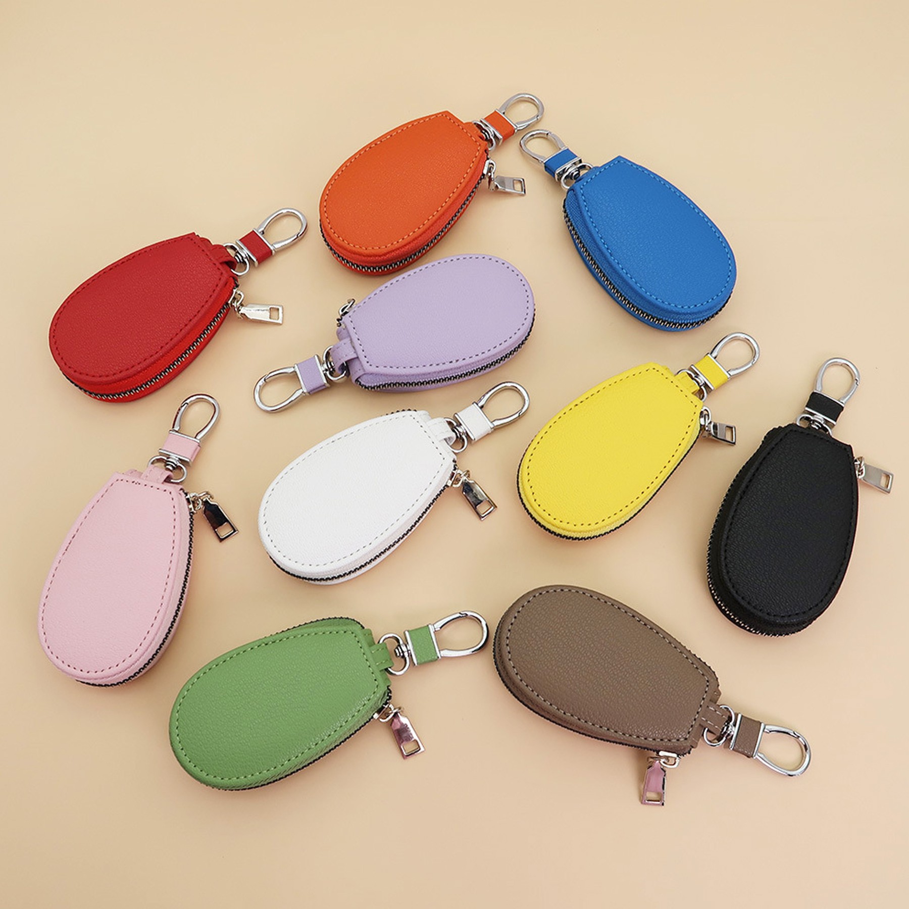 PU Leather Car Key Fob Protector Keychain Holder with Zipper 4