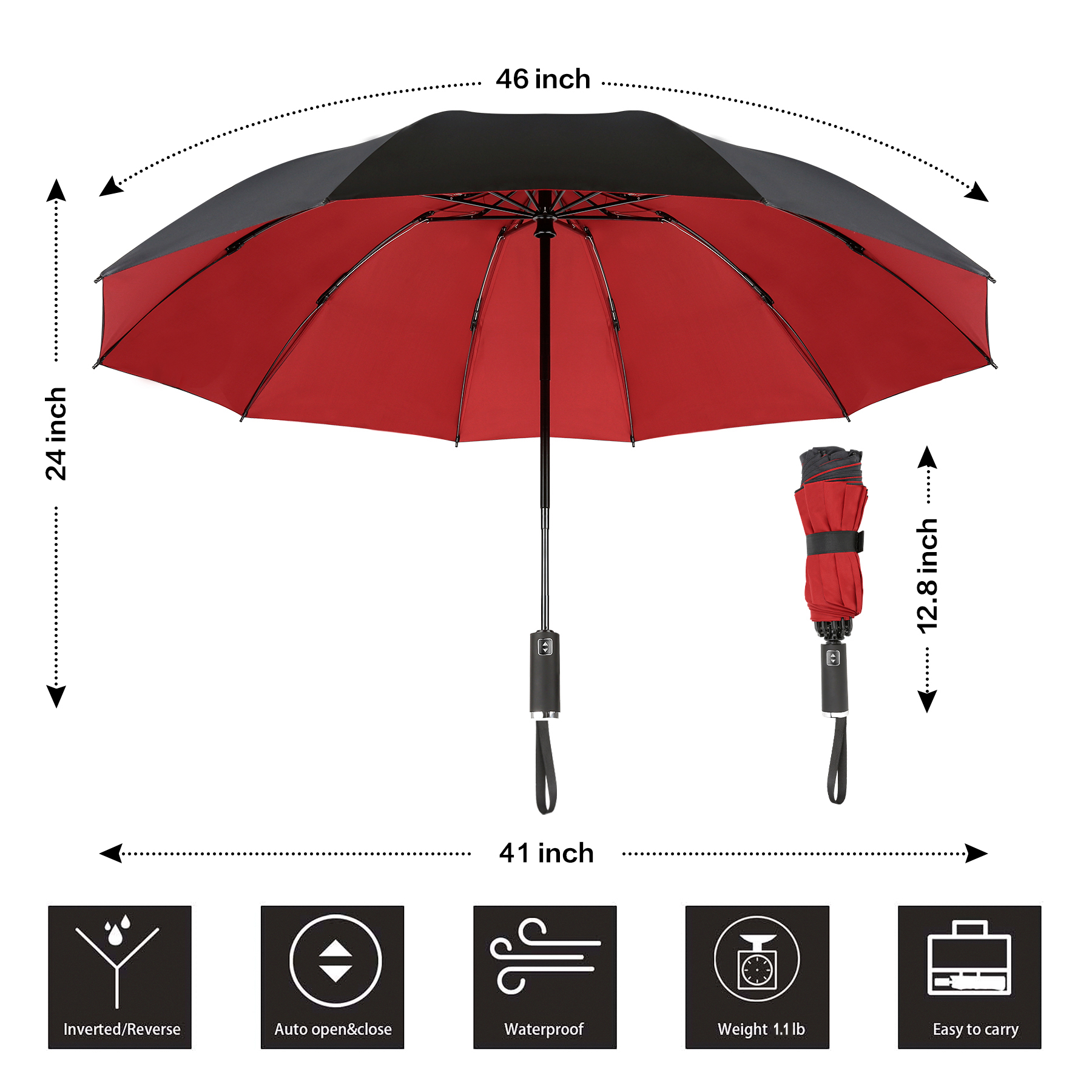 46" Arc Auto-open Inverted Folding Umbrella 5