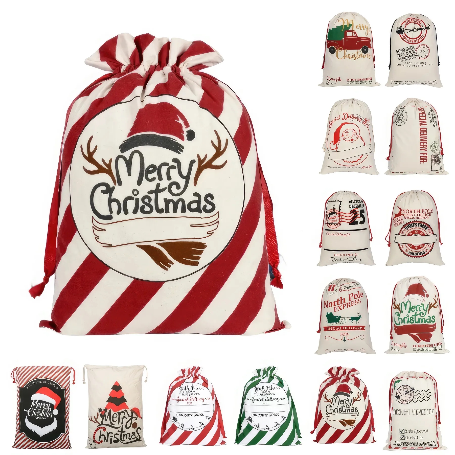 Large Christmas Canvas Gift Bag with Drawstring 9