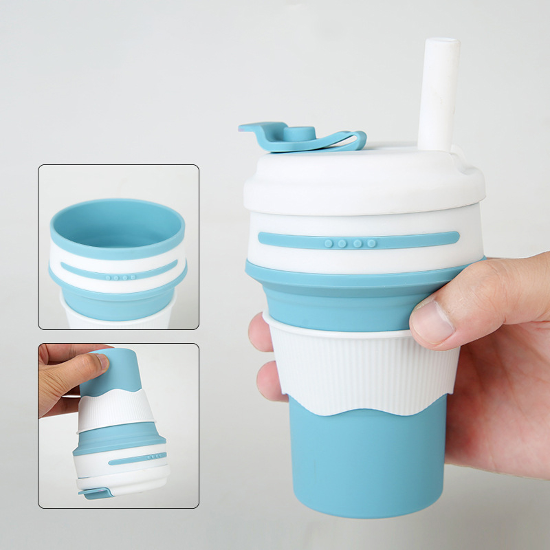 12OZ Silicone Collapsible Travel Cup With Straw 2