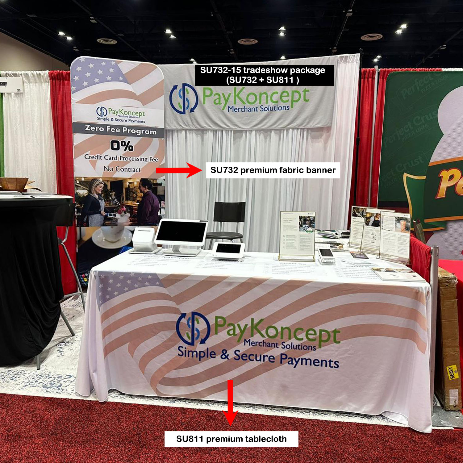 Tradeshow Package Sleek, 3'w x 96"h Skinny EuroFit Tension Fabric Banner + PREMIUM 6'Tablecloth 1