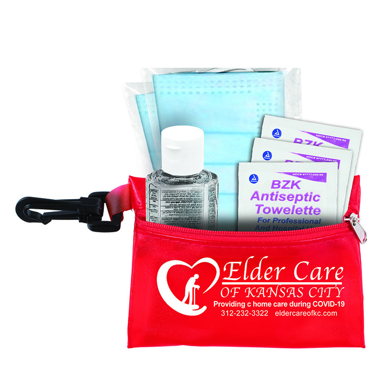 "Everything Essential" Mask & Sanitizing Protection Pack in Translucent Zipper Pouch With Plastic Ho 19