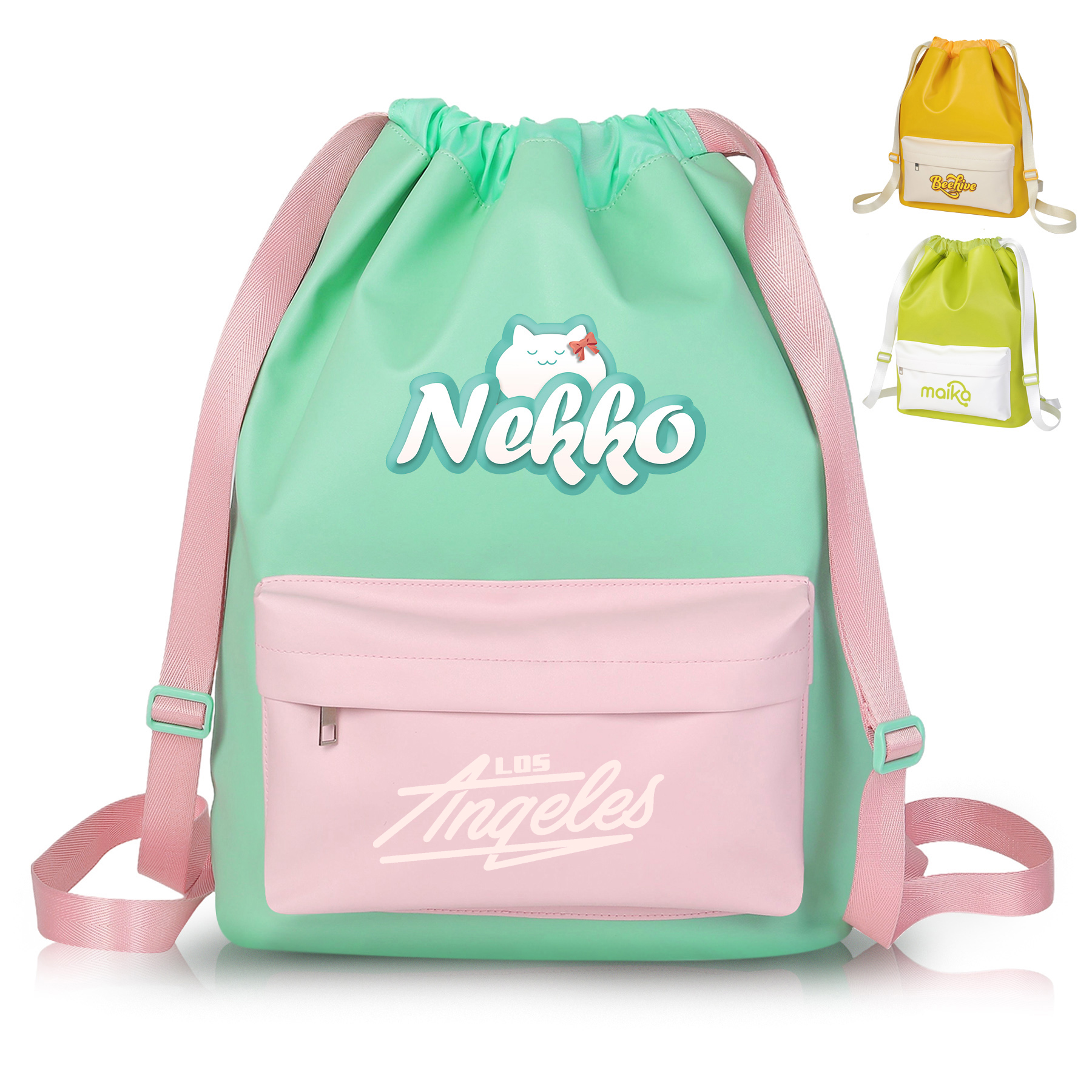 Functional Leather Drawstring Backpack 9