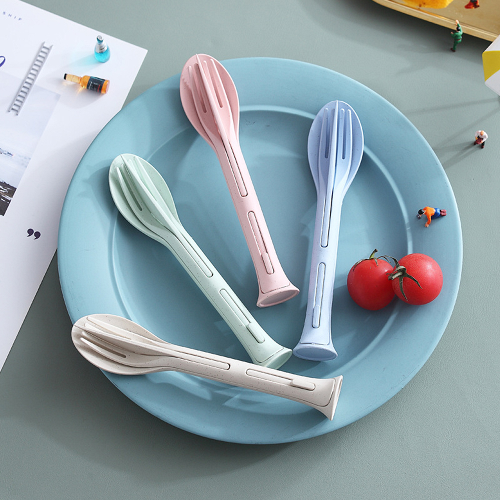 3-in-1 Eco-friendly Portable Wheat Straw Travel Cutlery Set 3