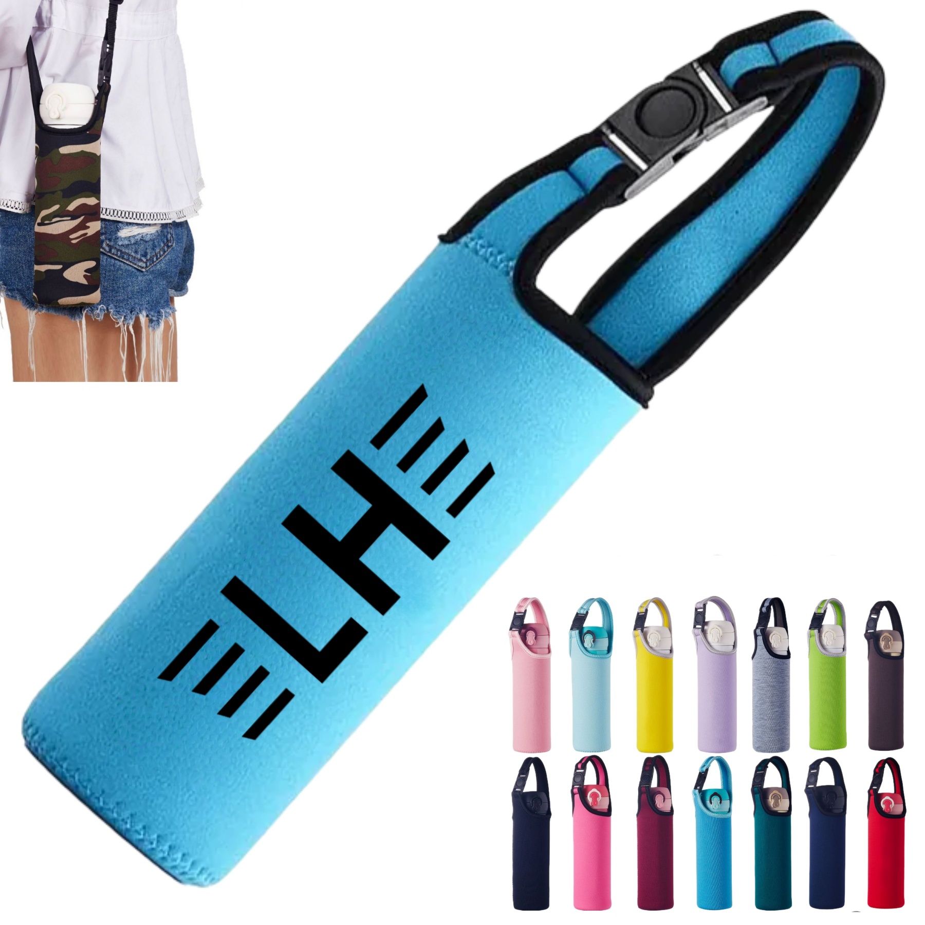 Insulated Water Bottle Carrier Sleeve with Shoulder Strap 4