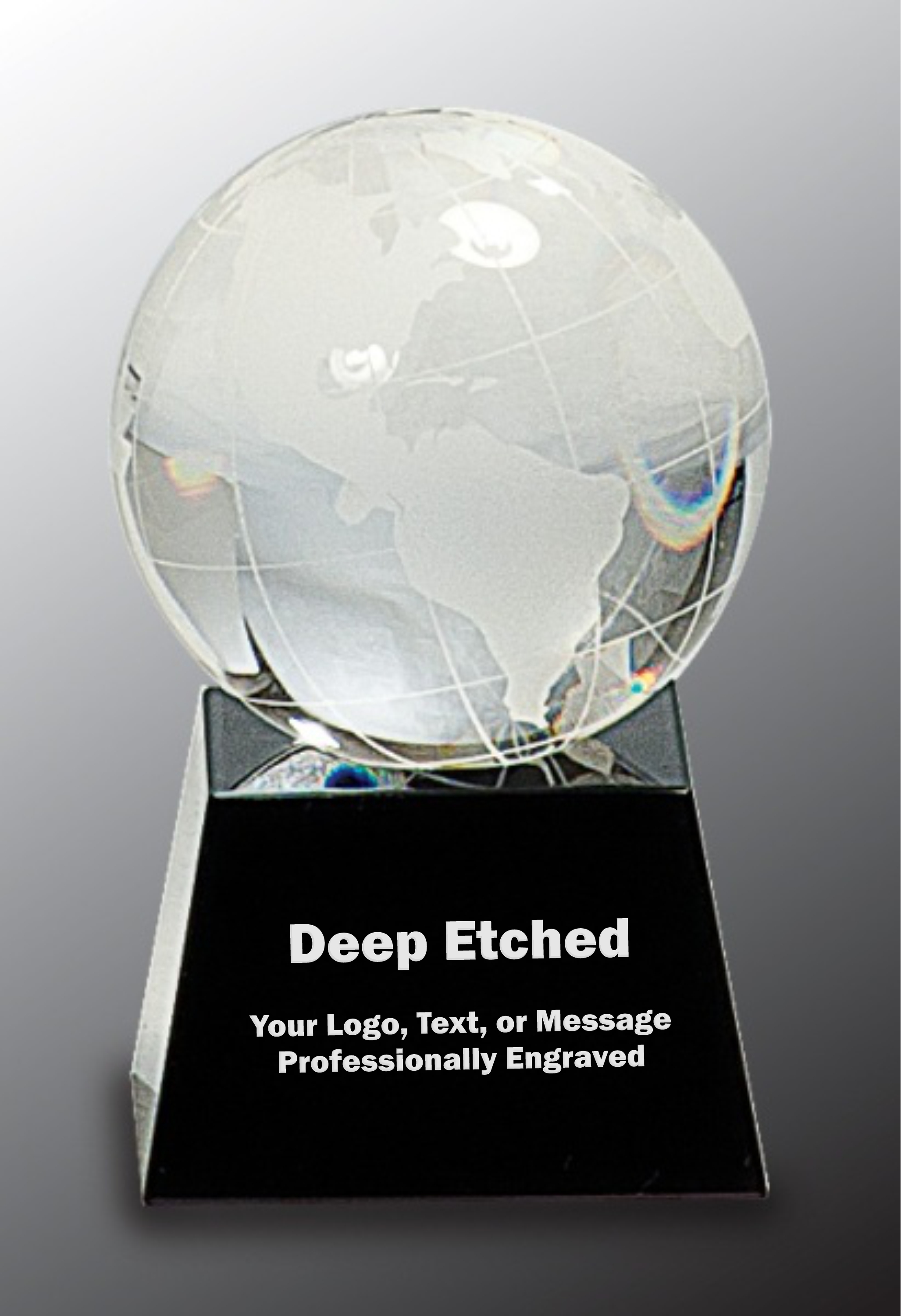 3" Crystal Globe on Black Base Crystal Award