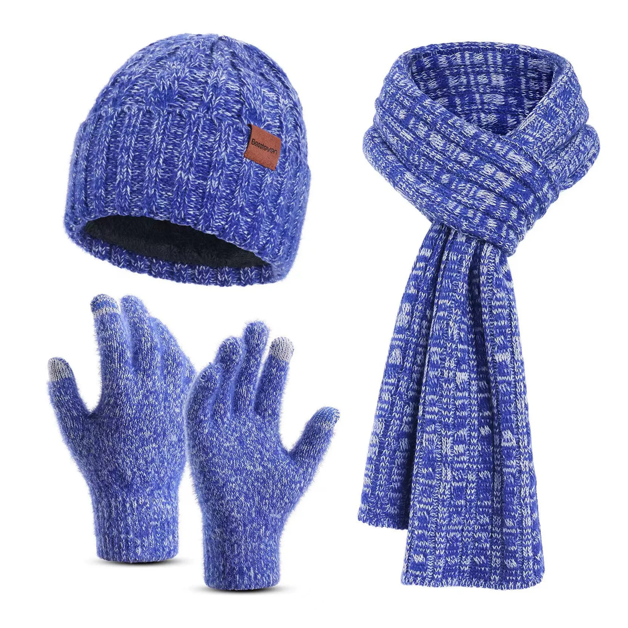 Winter Knit Warm Hat Scarf Touch Screen Gloves Set MOQ100 2