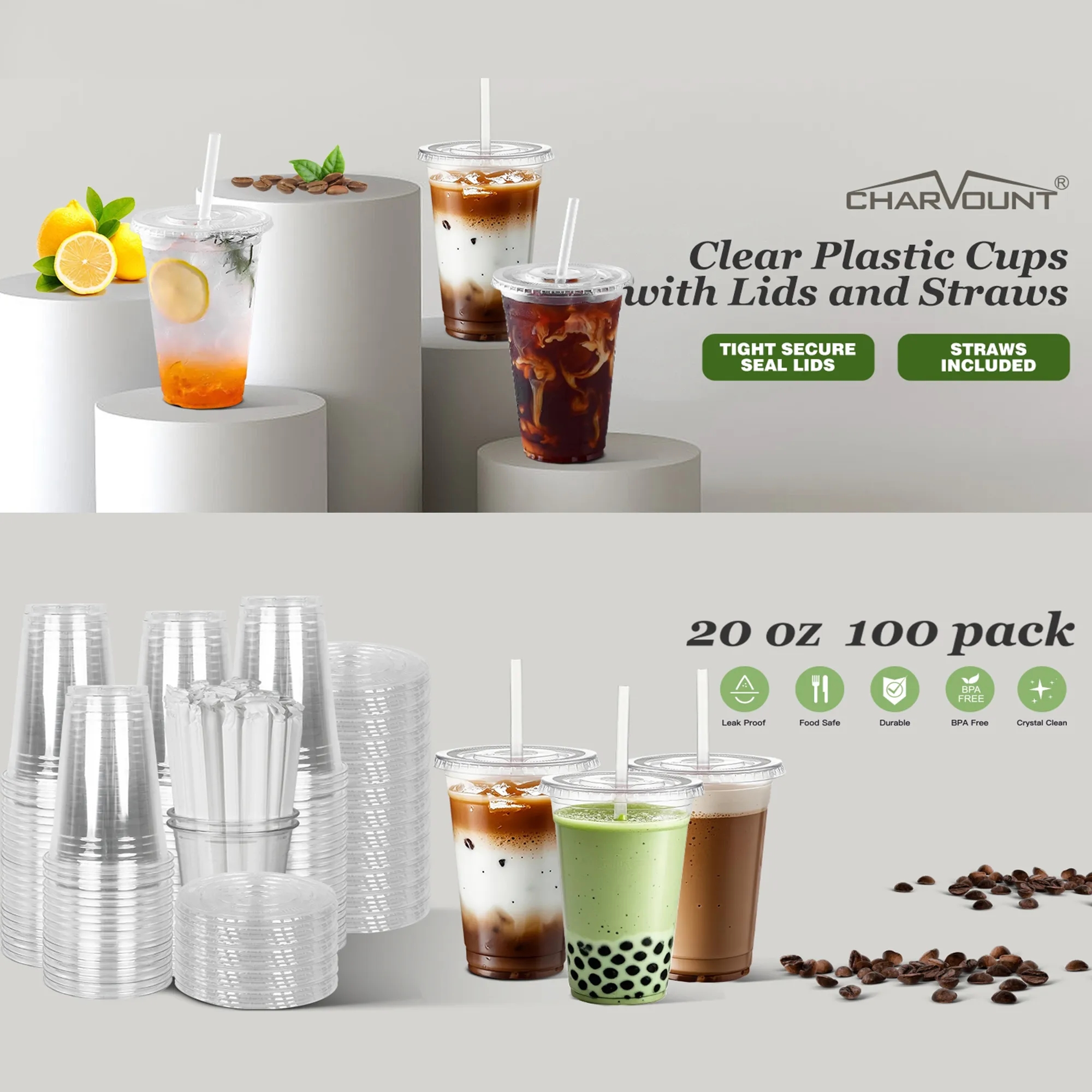 20 Oz Disposable Plastic Cup With Straw And Lid 2