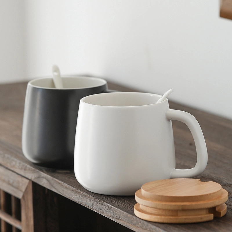 Custom Ceramic Coffee Mug With Bamboo Lid And Spoon 4