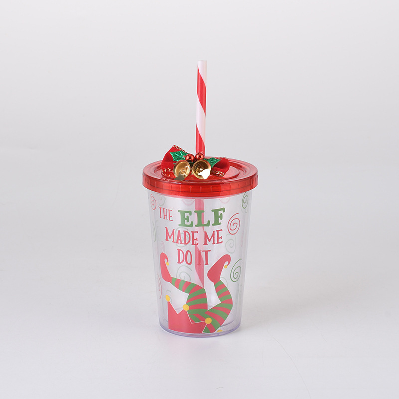 Christmas Double Layer Plastic Straw Water Cup 4