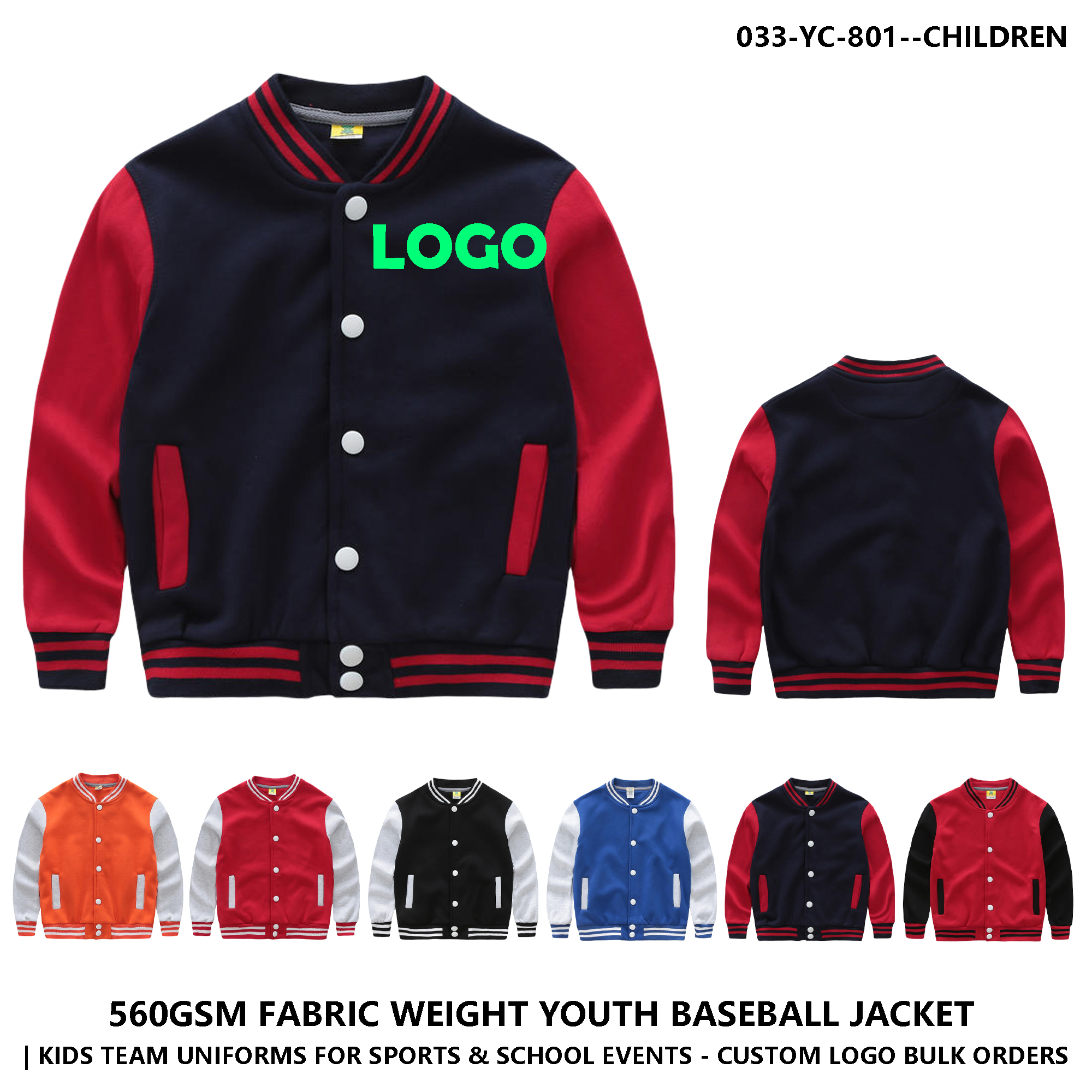 Kids Custom Logo Button Baseball Jacket ?C Color Block 2
