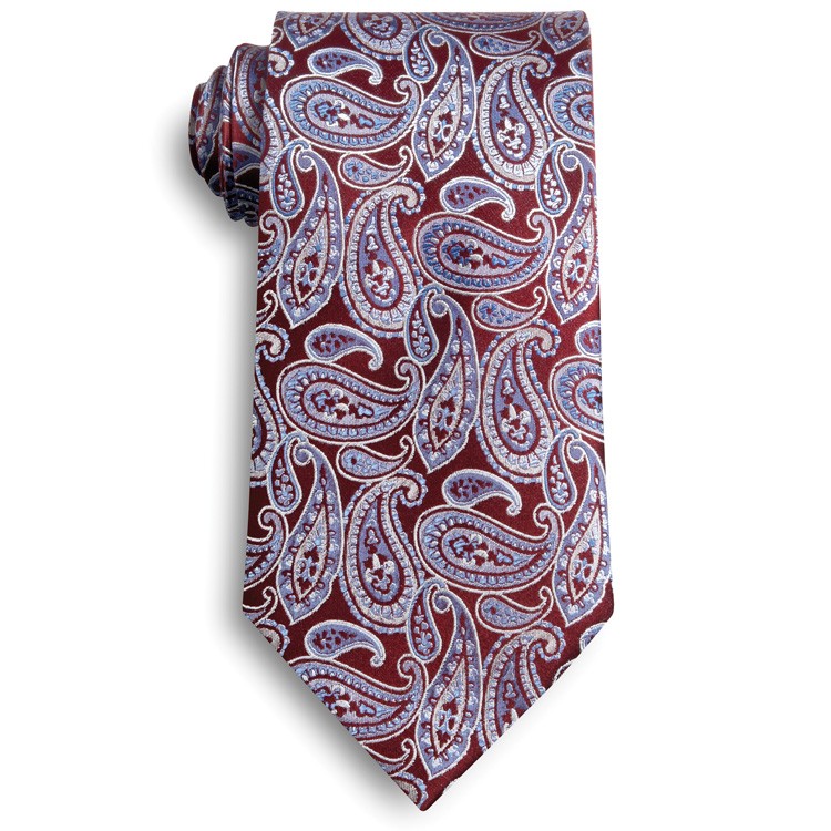 Maroon and Blue Silk Paisley Tie 1